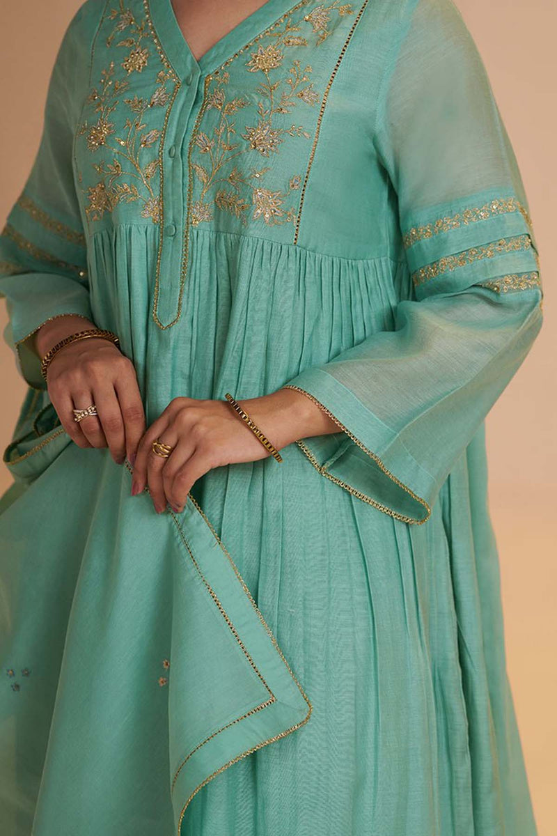 Dusty Jade Green Silk Festive Kurta Set