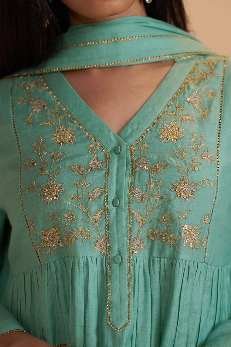 Dusty Jade Green Silk Festive Kurta Set