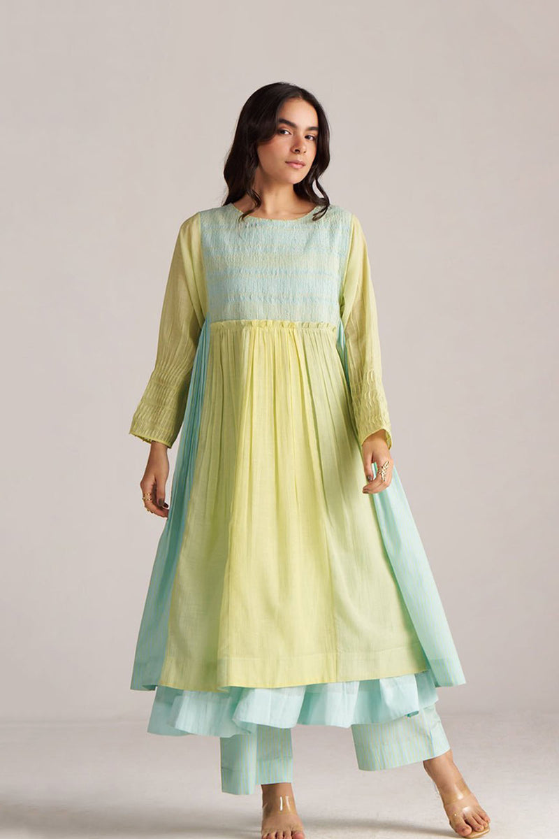 Morning Mist Blue and Celery Green-Yellow Co-ord Set