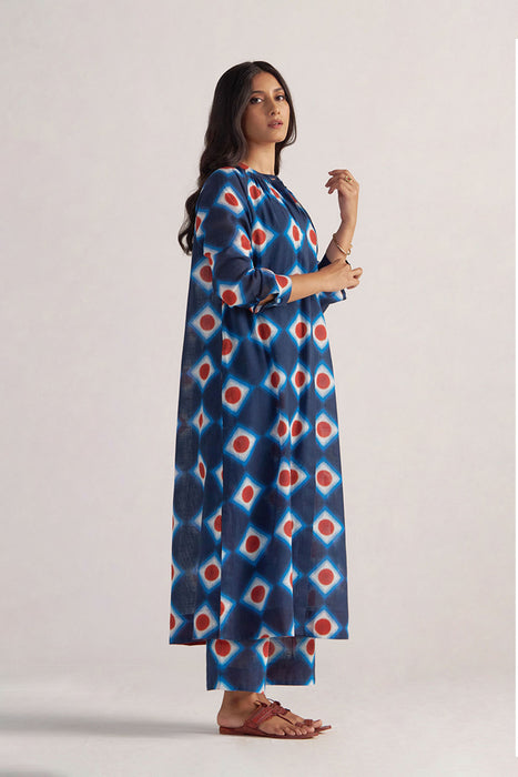 Deep Blue Cotton Linen Printed Co-ord Set