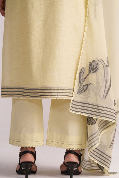 Butter Yellow Chanderi Woven Kurta Set