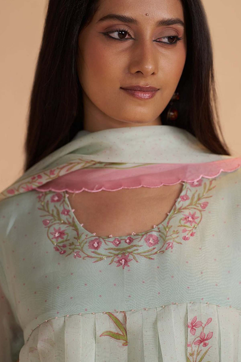 Milky Pistachio Green Silk Festive Kurta Set