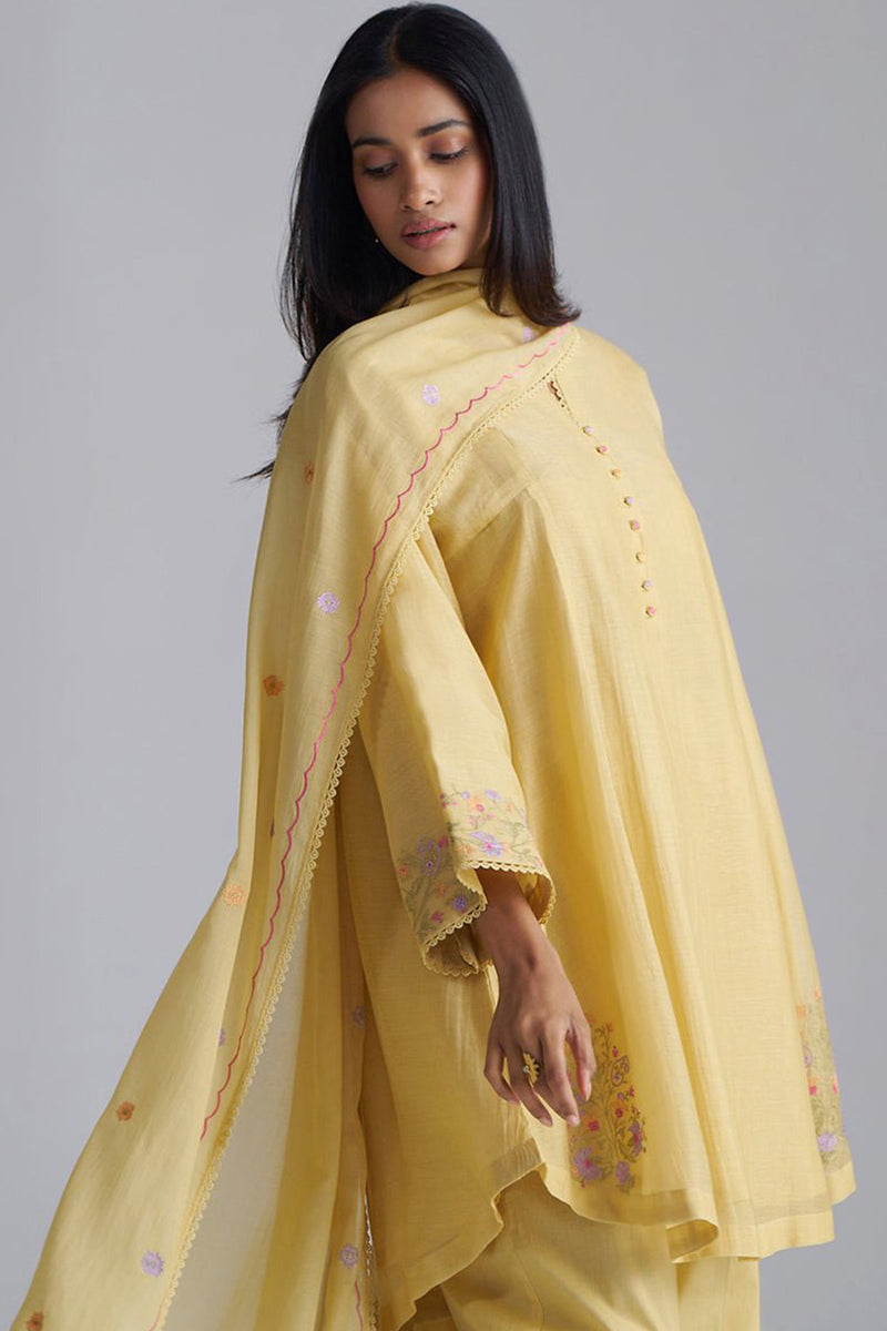 Jojoba Yellow Chanderi Kurta Set