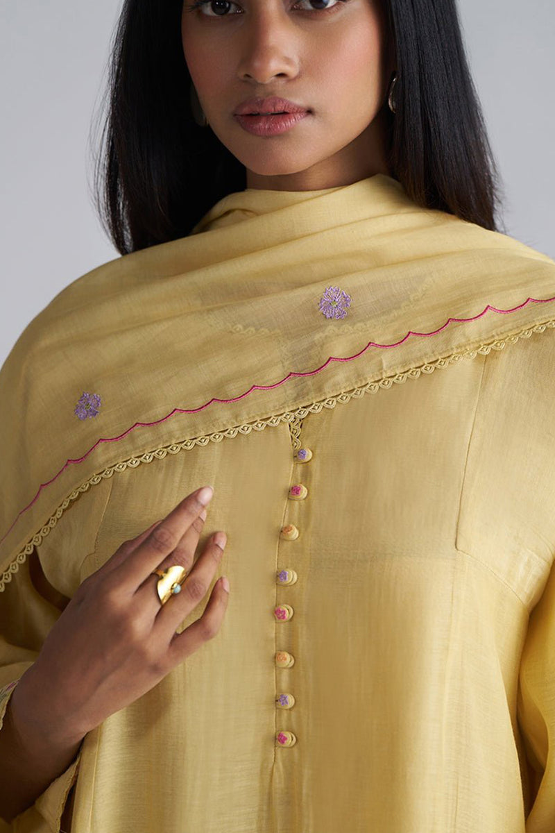 Jojoba Yellow Chanderi Kurta Set