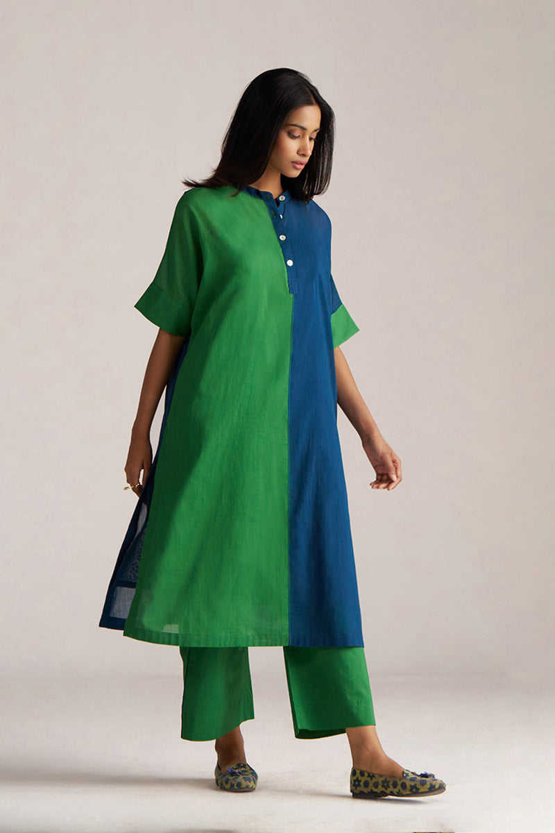 Blue and Green Mul-Mul Co-ord Set