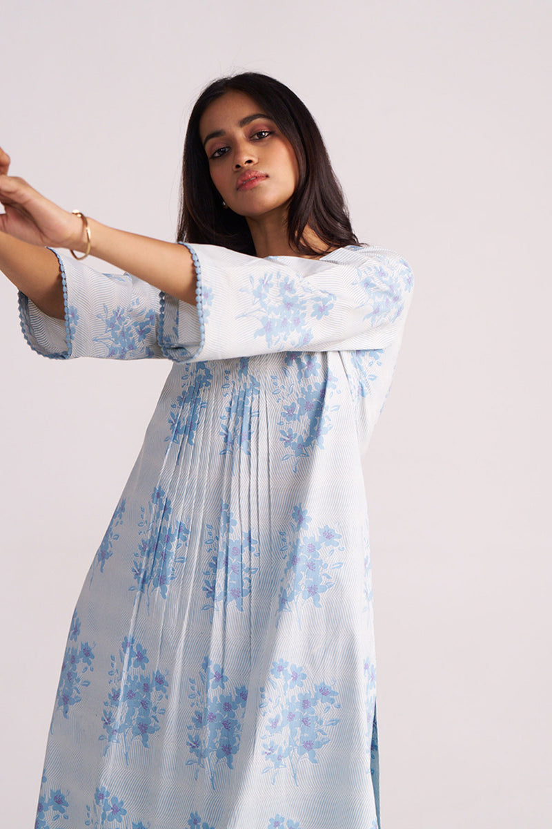 Cream and Dusty Blue Hand-Print Cotton Co-ord Set
