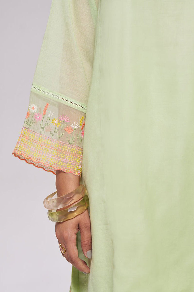 Pistachio Mul-Chanderi Kurta Set