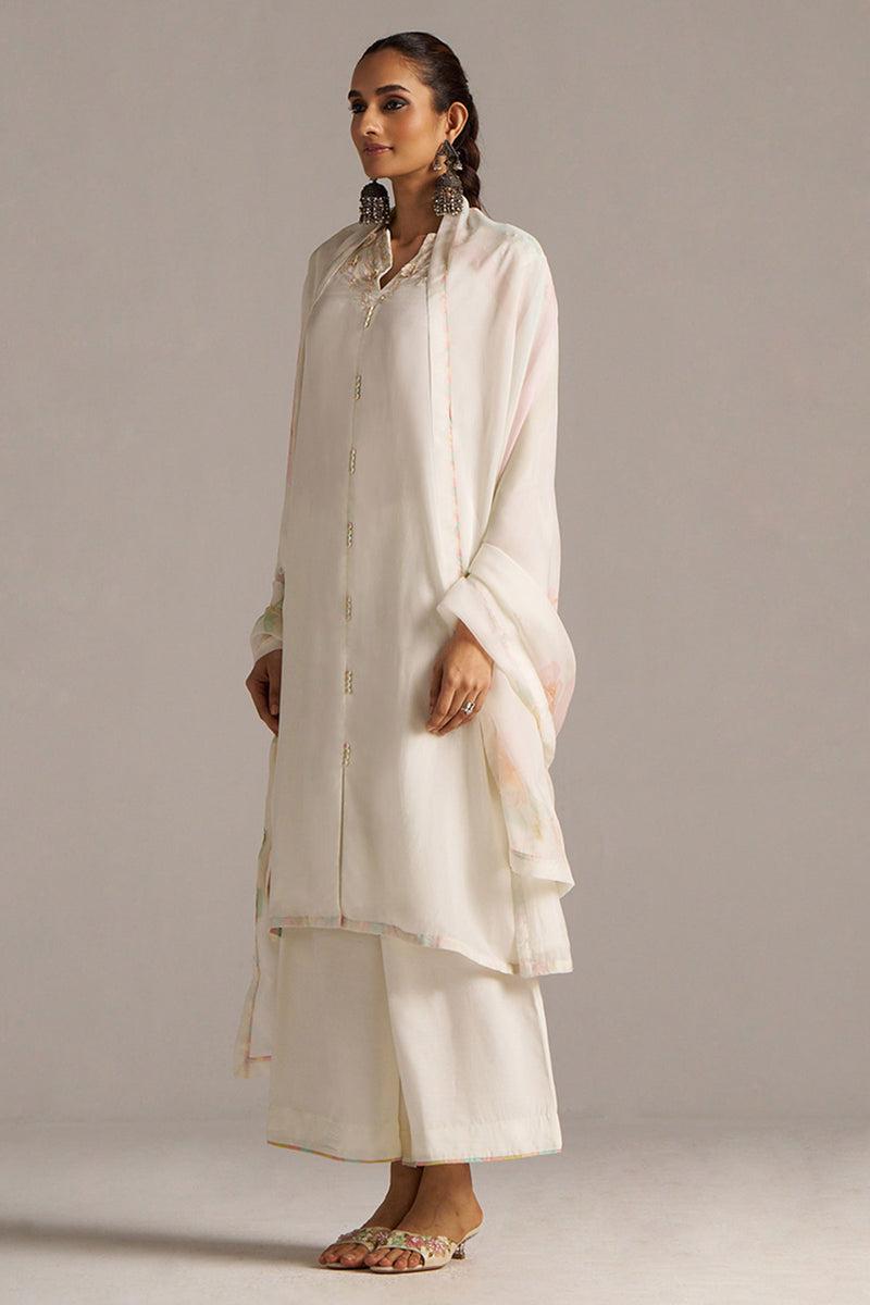 Cloud White Bemberg Silk Kurta Set
