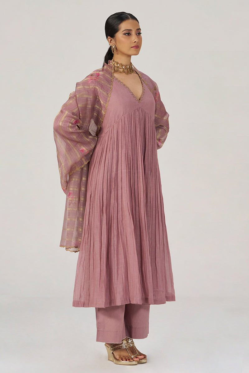 Woodrose Chanderi Silk Festive Kurta Set