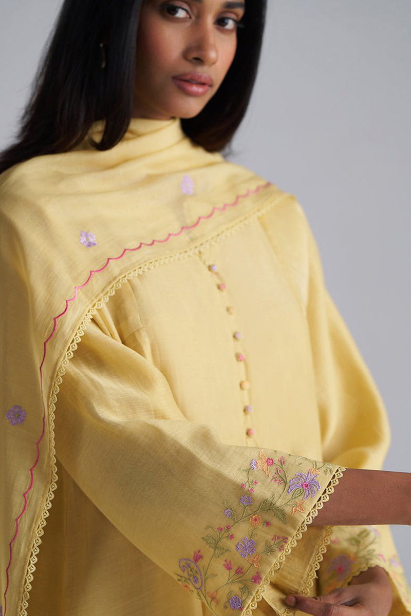 Jojoba Yellow Chanderi Kurta Set