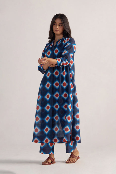Deep Blue Cotton Linen Printed Co-ord Set