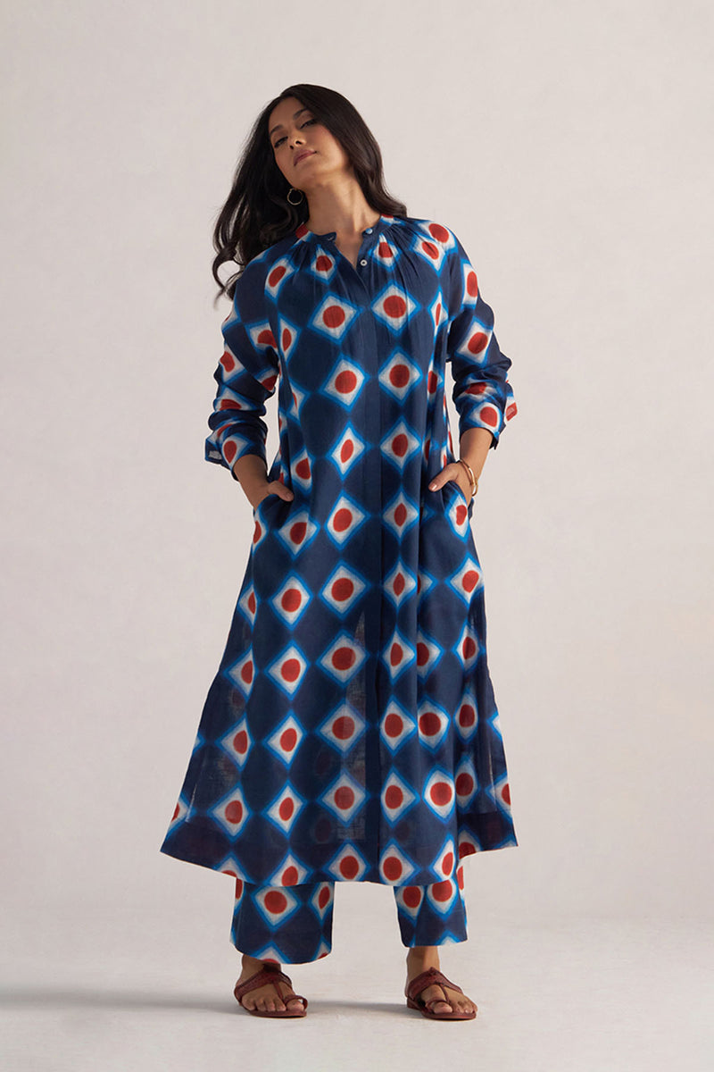 Deep Blue Cotton Linen Printed Co-ord Set