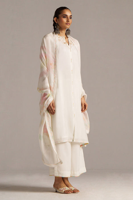 Cloud White Bemberg Silk Kurta Set
