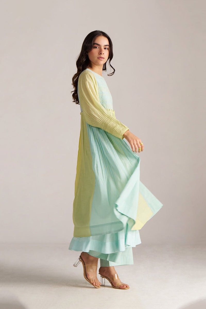 Morning Mist Blue and Celery Green-Yellow Co-ord Set
