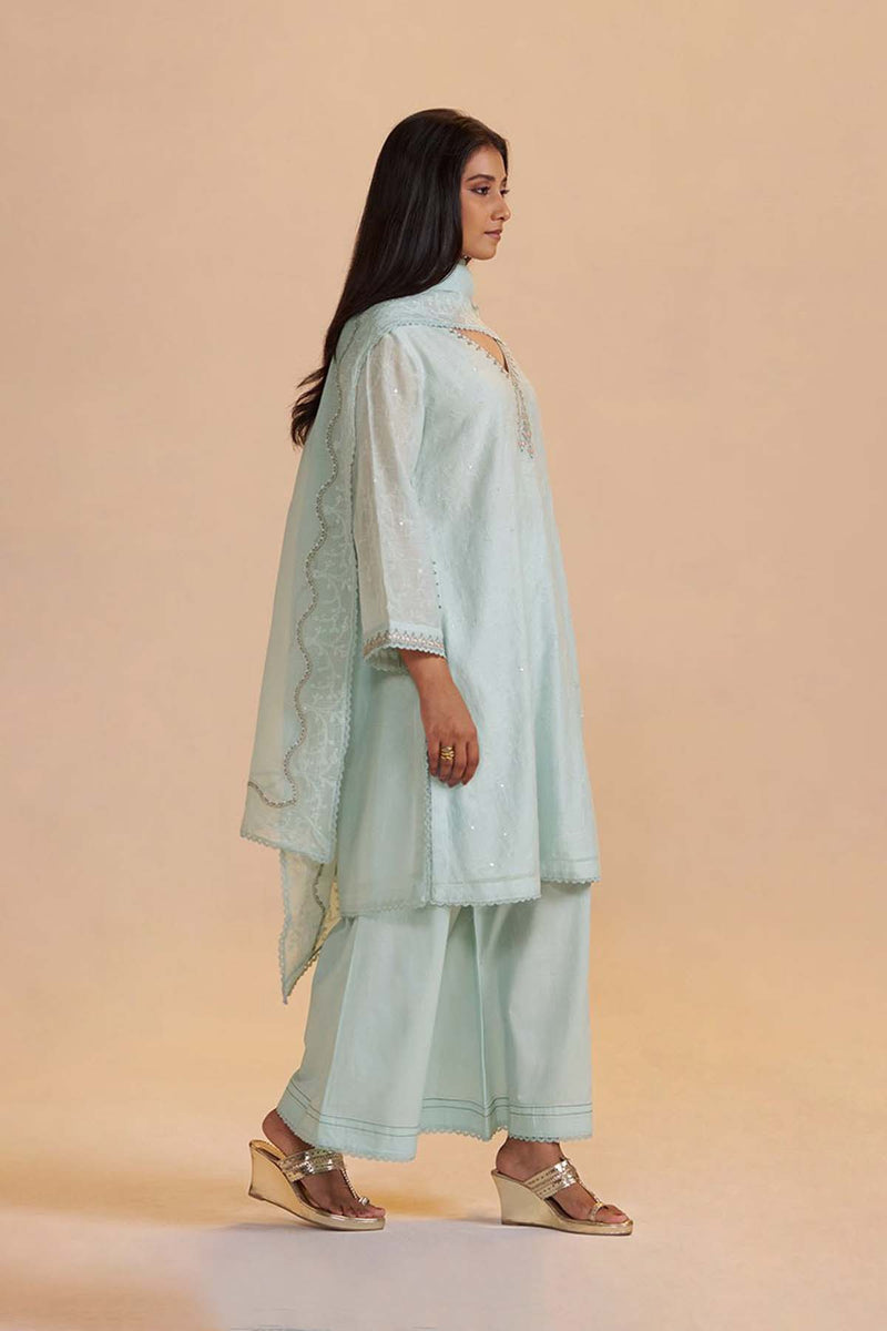 Misty Blue Chanderi Festive Kurta Set