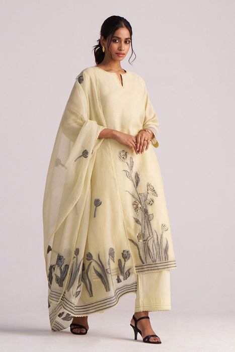 Butter Yellow Chanderi Woven Kurta Set