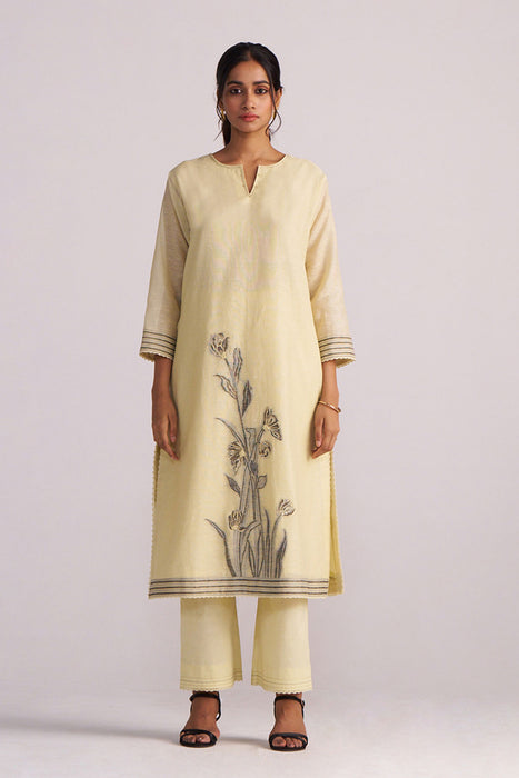Butter Yellow Chanderi Woven Kurta Set