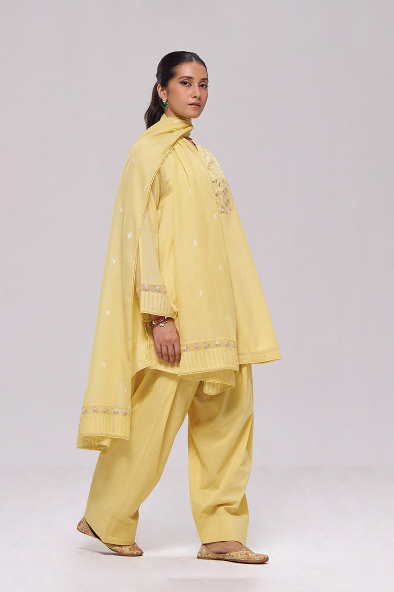 Yellow Mul-Chanderi Kurta Set