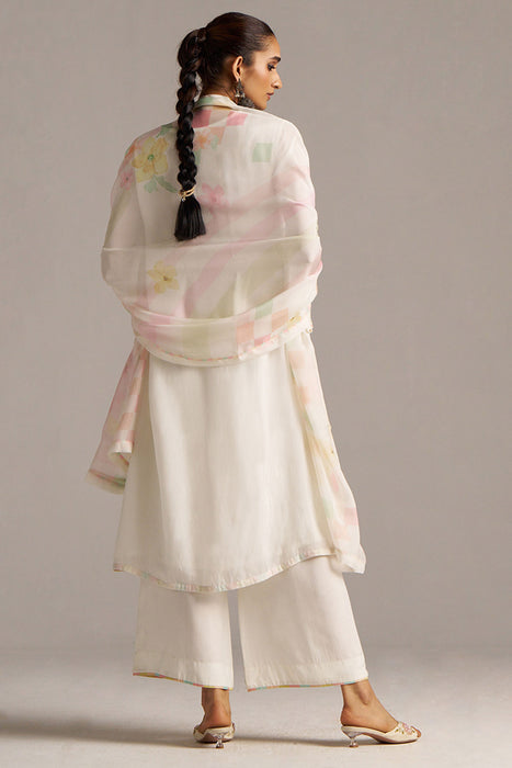 Cloud White Bemberg Silk Kurta Set