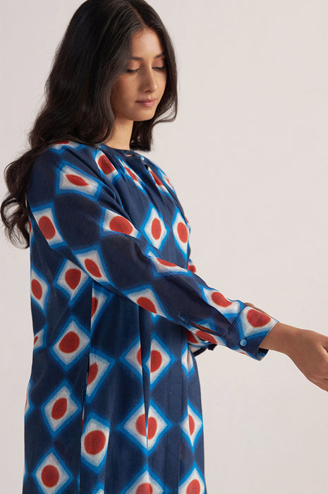 Deep Blue Cotton Linen Printed Co-ord Set