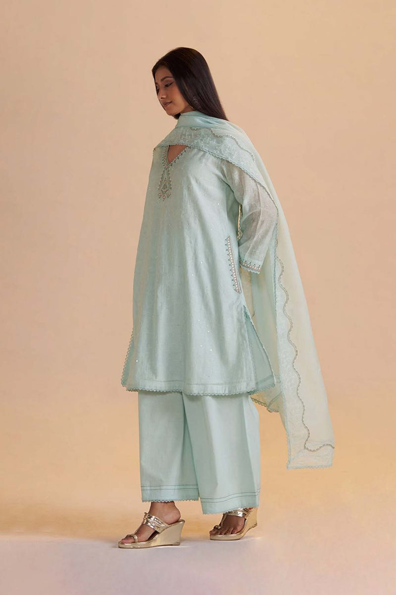Misty Blue Chanderi Festive Kurta Set