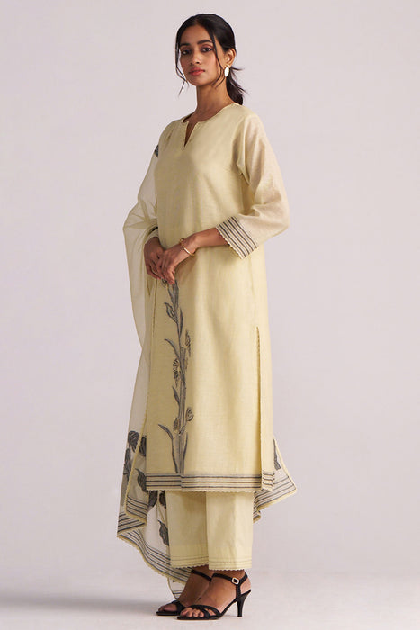 Butter Yellow Chanderi Woven Kurta Set