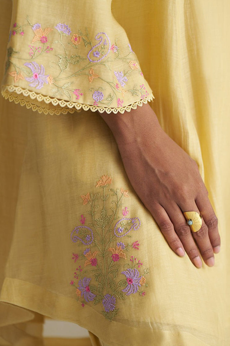 Jojoba Yellow Chanderi Kurta Set