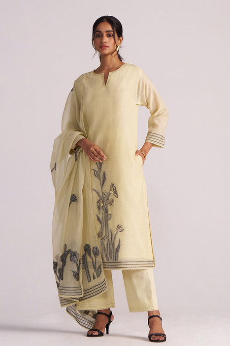 Butter Yellow Chanderi Woven Kurta Set