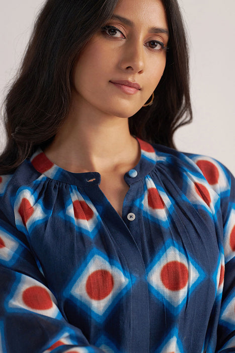 Deep Blue Cotton Linen Printed Co-ord Set