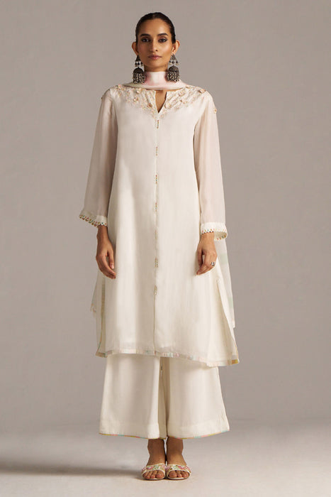 Cloud White Bemberg Silk Kurta Set
