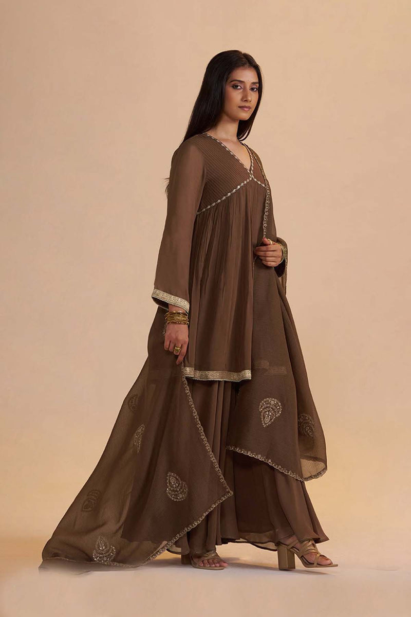Husk Brown Festive Sharara Kurta Set