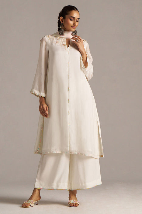 Cloud White Bemberg Silk Kurta Set