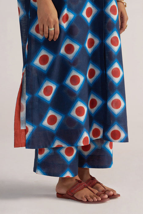 Deep Blue Cotton Linen Printed Co-ord Set