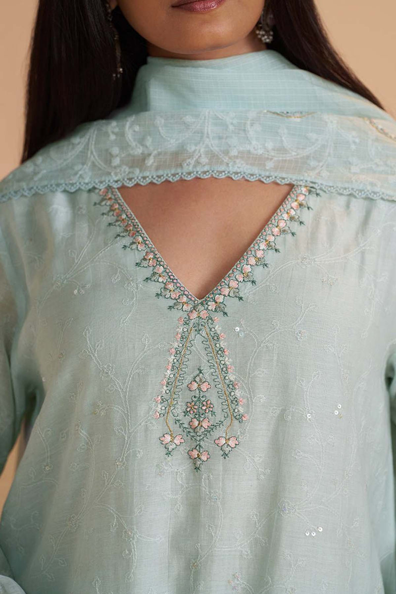 Misty Blue Chanderi Festive Kurta Set