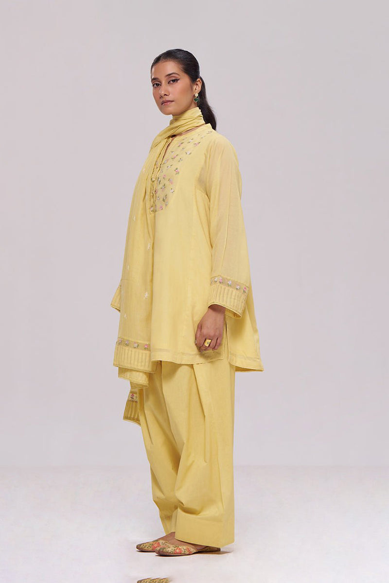 Yellow Mul-Chanderi Kurta Set