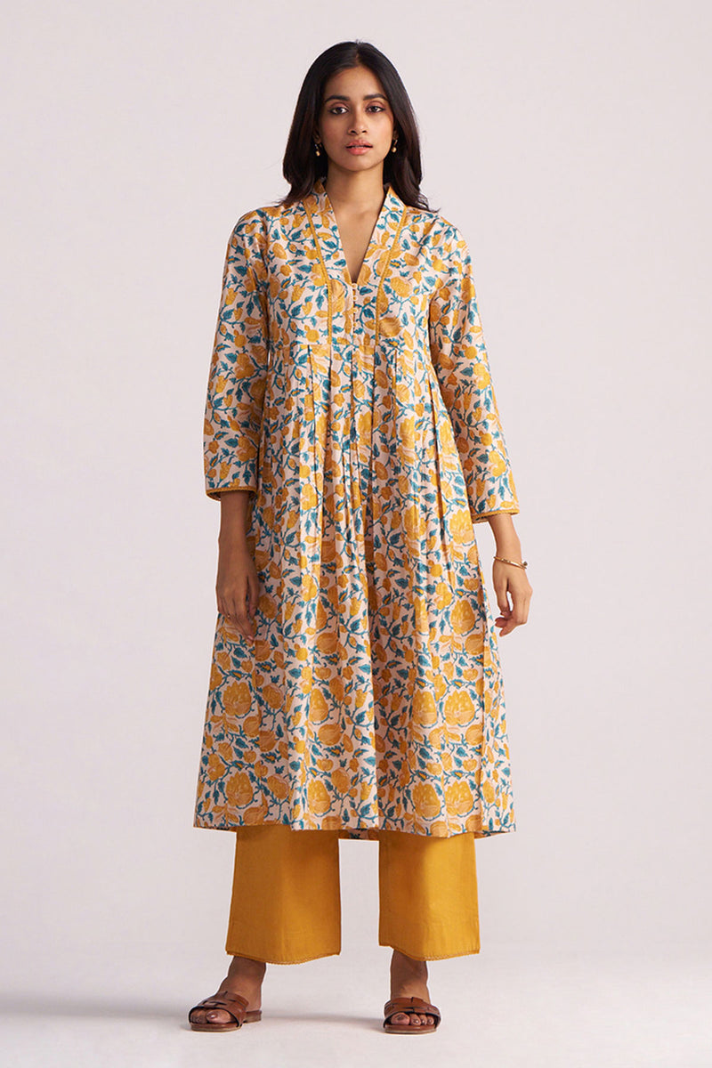 Beige and Mustard Cotton Print Co-ord Set