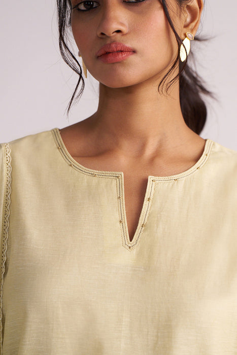 Butter Yellow Chanderi Woven Kurta Set