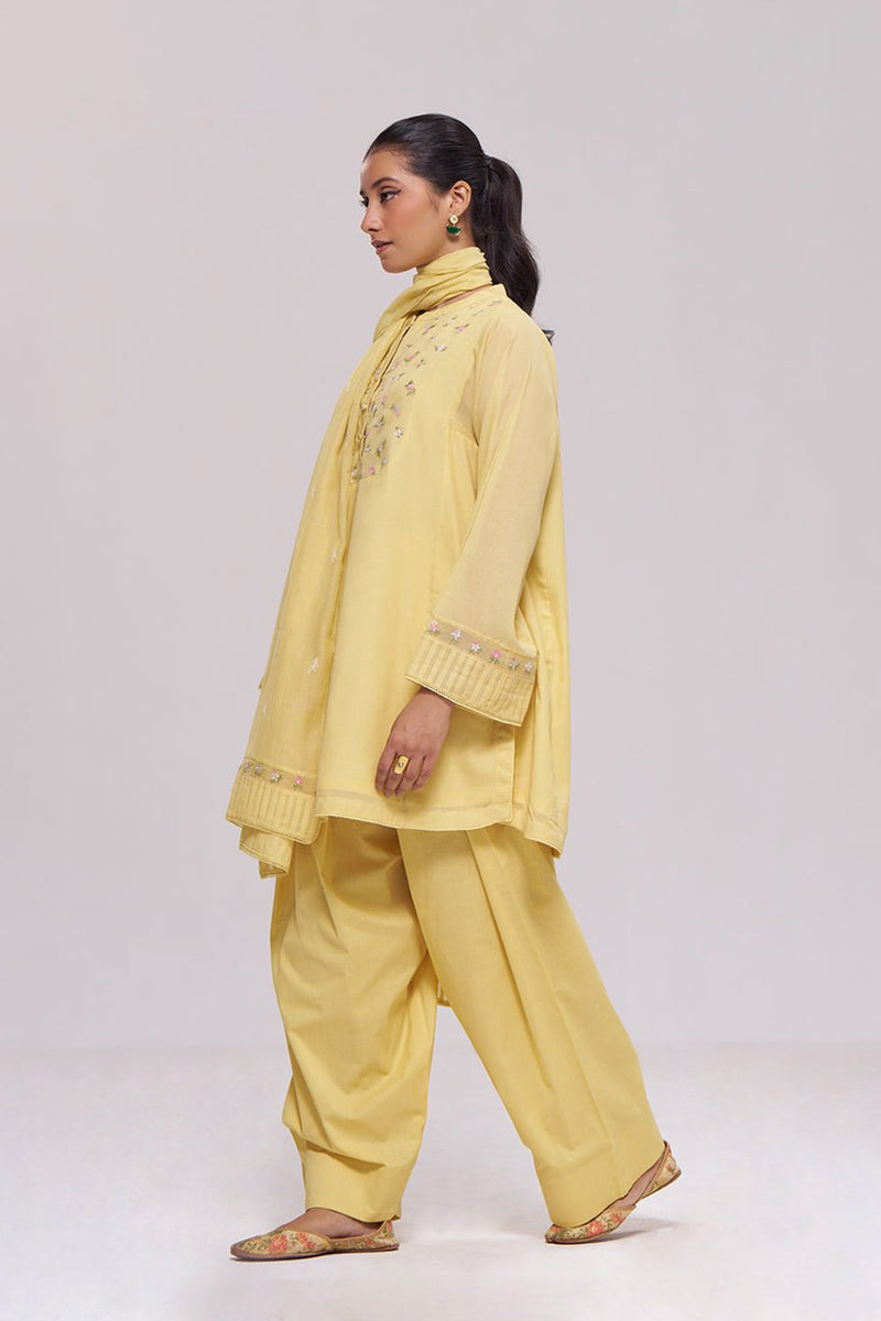 Yellow Mul-Chanderi Kurta Set