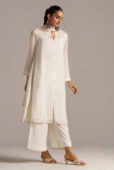 Cloud White Bemberg Silk Kurta Set