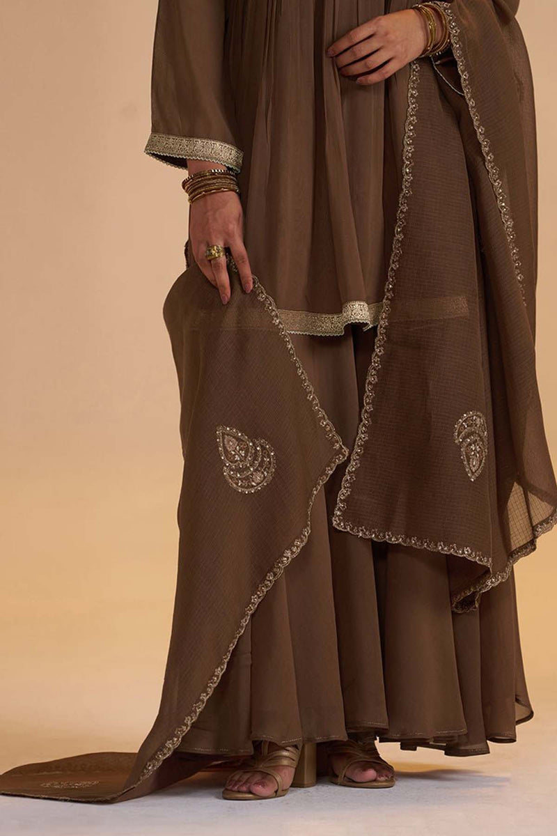 Husk Brown Festive Sharara Kurta Set