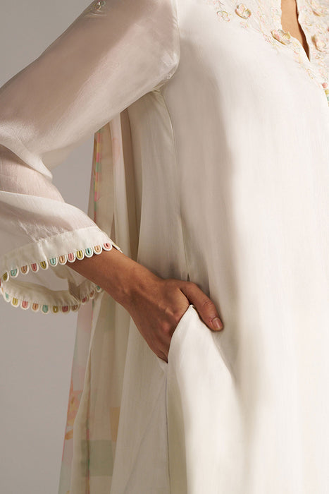 Cloud White Bemberg Silk Kurta Set