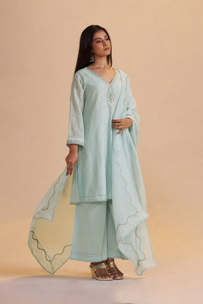 Misty Blue Chanderi Festive Kurta Set