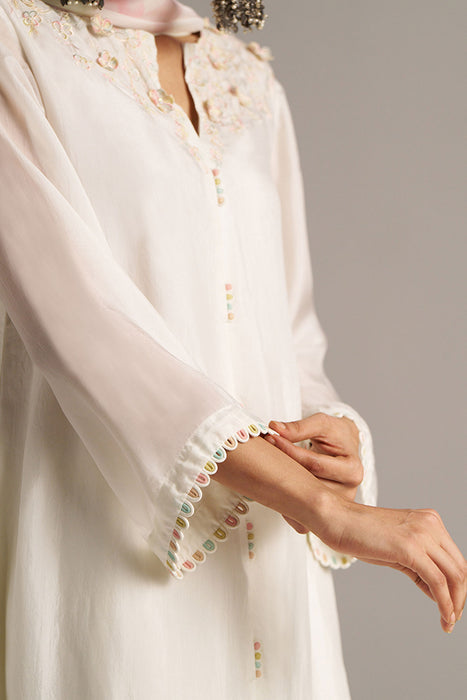 Cloud White Bemberg Silk Kurta Set