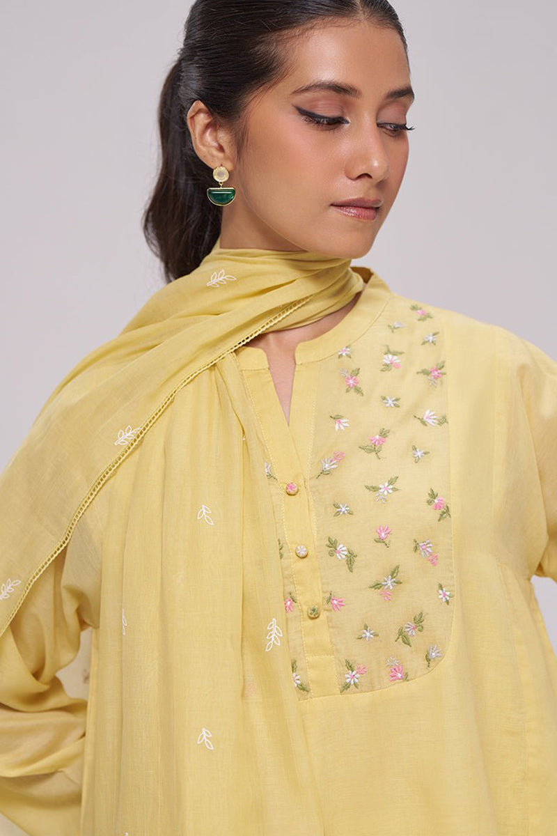 Yellow Mul-Chanderi Kurta Set
