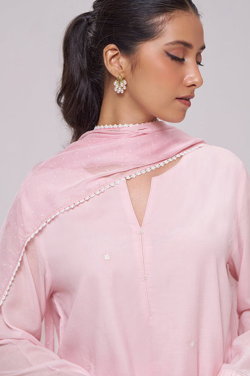 Light Pink Mul-Chanderi Kurta Set