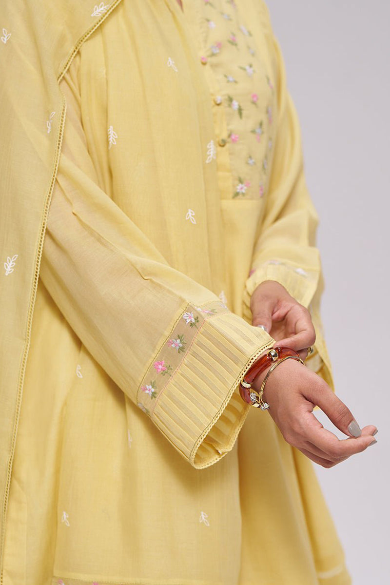 Yellow Mul-Chanderi Kurta Set