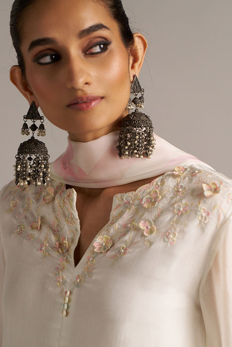 Cloud White Bemberg Silk Kurta Set
