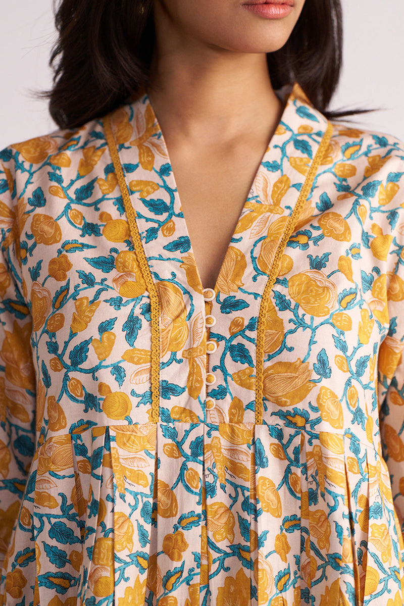 Beige and Mustard Cotton Print Co-ord Set