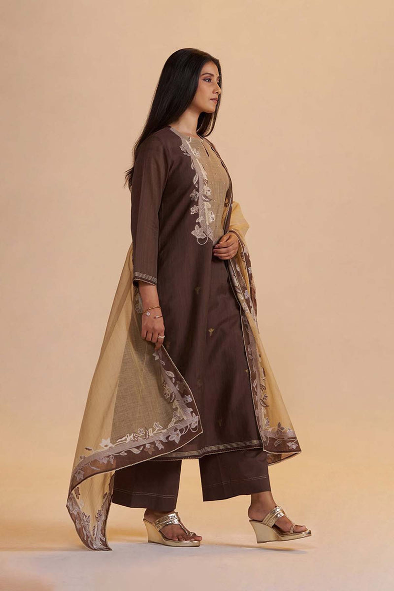 Deep Mahogany Woven Kurta Set