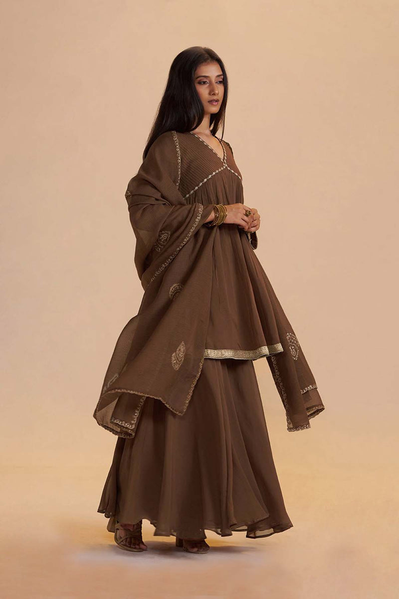 Husk Brown Festive Sharara Kurta Set